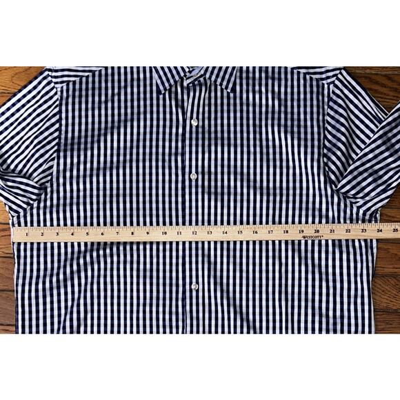 Johnston & Murphy Men's Large Tailored Fit Blue & White Plaid Button Down Shirt - Picture 4 of 5